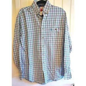 Wrangler George Straight Shirt Mens Med Cowboy Cut‎ Collection Plaid Rodeo Blue